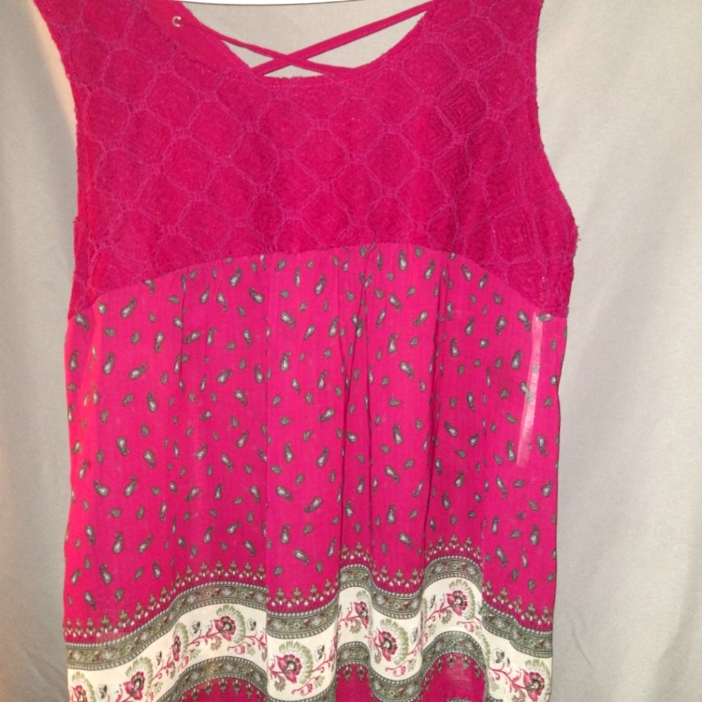 Berry colored sleeveless lace up back blouse